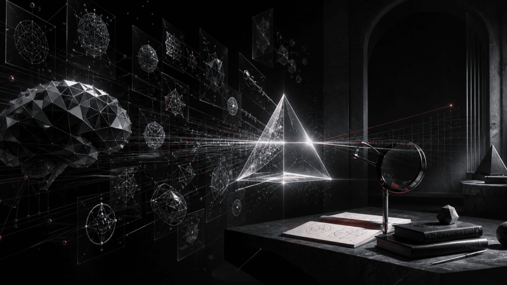 Geometric proof structures converging through a transparent verification prism