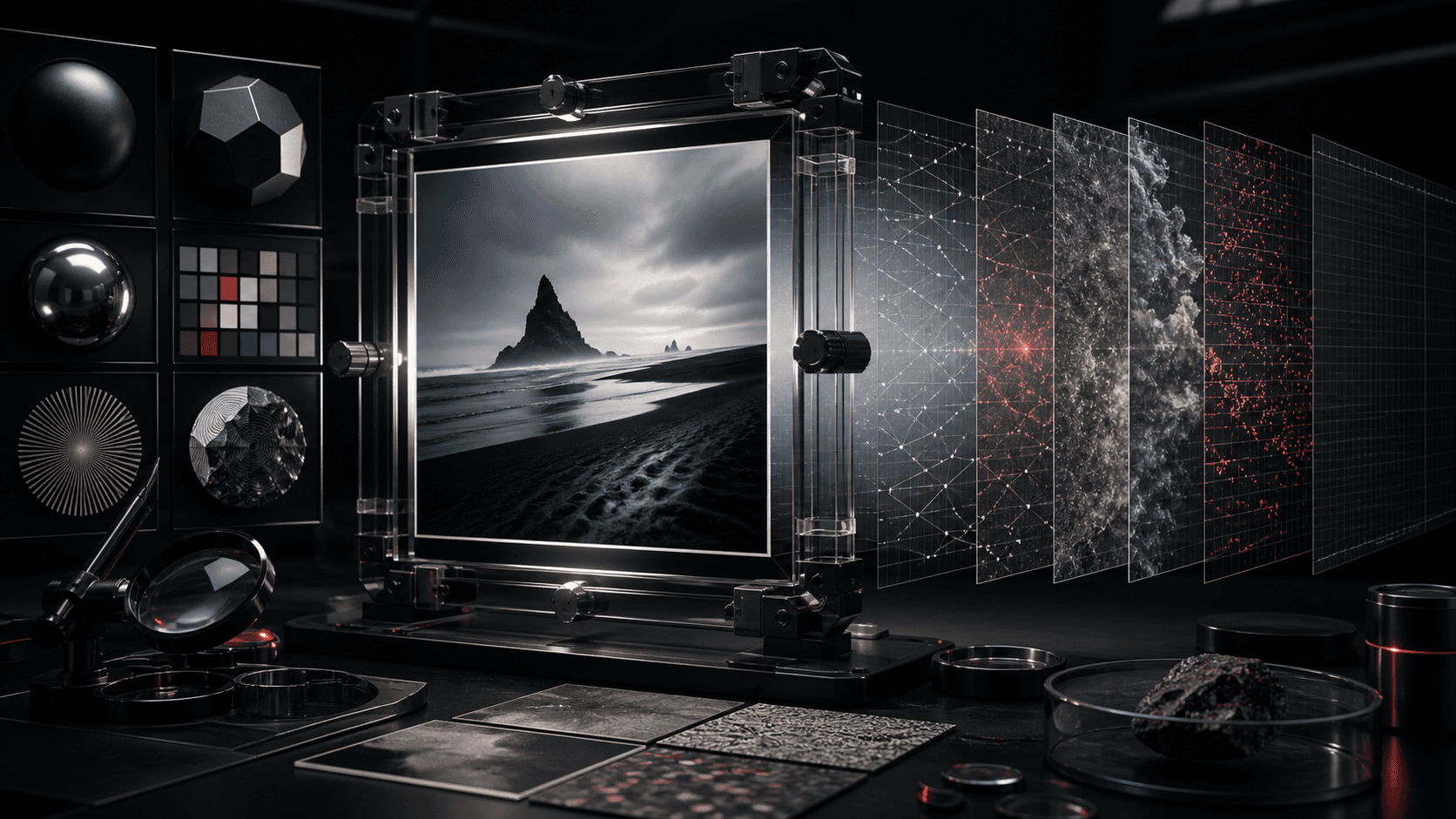 A photographic image separated into semantic and forensic feature layers